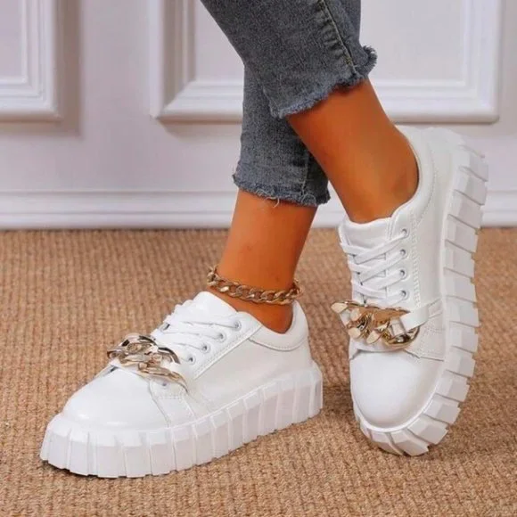 Lace-up Front Chain Decor tennis Shoes - Picture 4 of 6